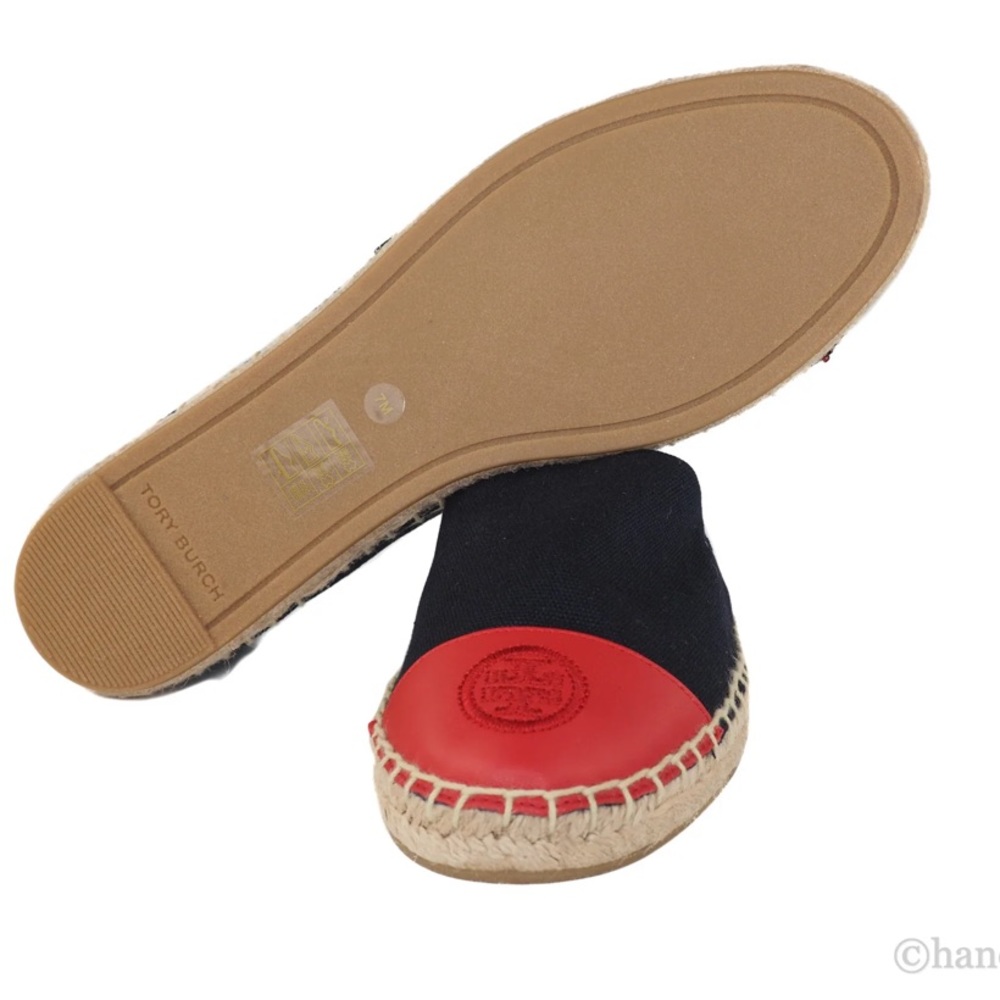 Tory Burch Recycled Canvas Leather Navy Red Color Block Espadrille Shoes - Picture 5 of 15